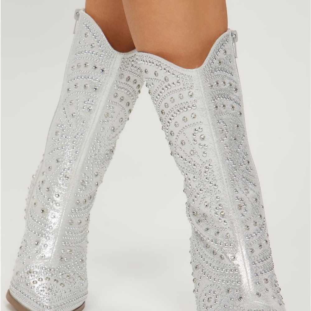 embellished cowboy silver boots